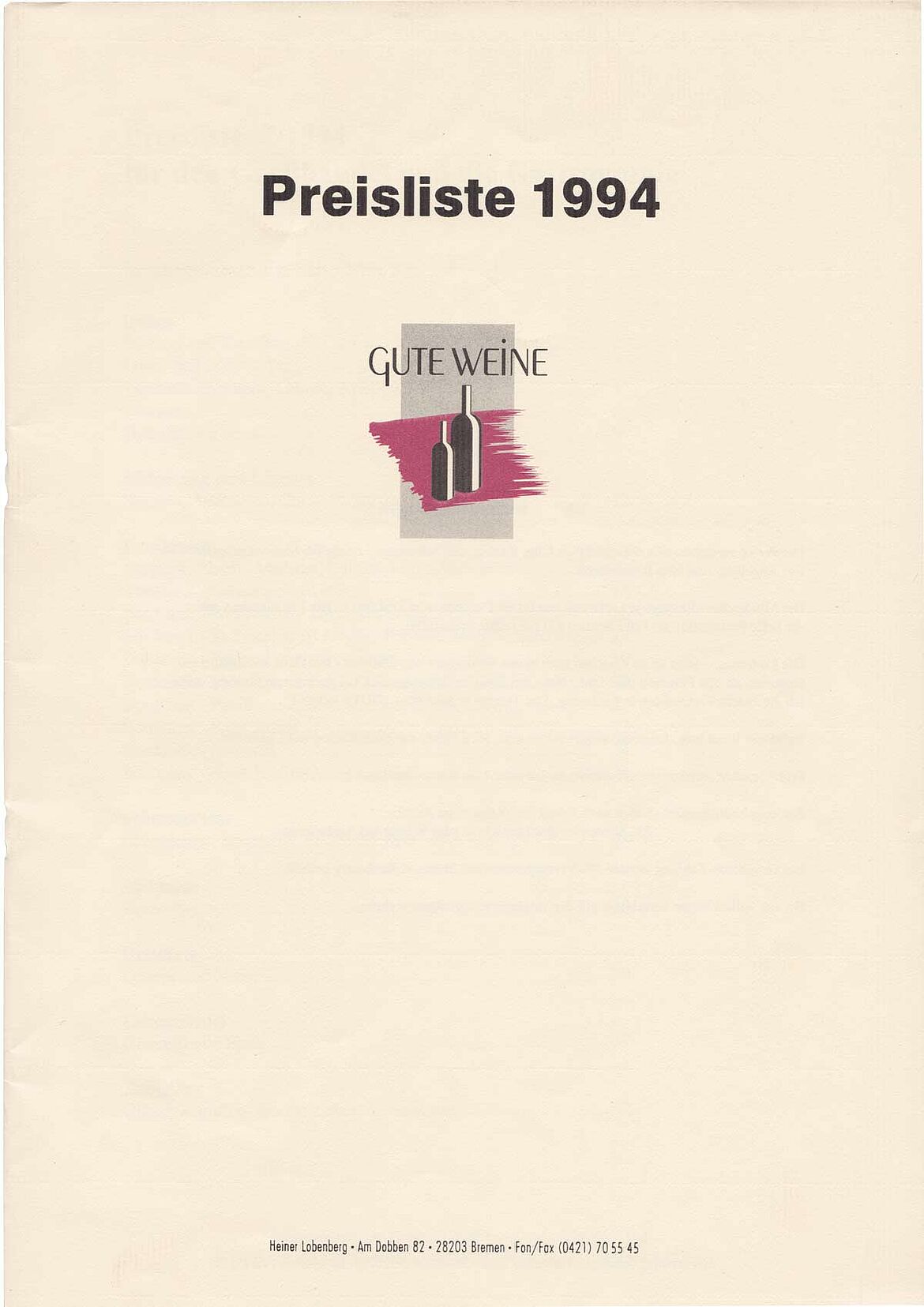 Die erste Preisliste 1994