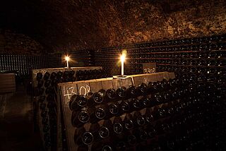 Rüttelpult im Keller des Weinguts Bardong