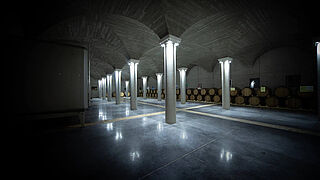 Eindrucksvoller Weinkeller bei Clos Saint Jean