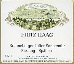 Brauneberger Juffer Sonnenuhr Riesling Spätlese (fruchtsüß) 2012