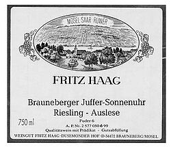 Brauneberger Juffer Sonnenuhr Riesling Auslese 6 (fruchtsüß) 2003