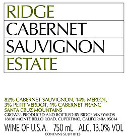 Cabernet Sauvignon Estate Santa Cruz Mountains 2012