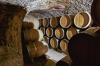 Weinfässer im Weinkeller