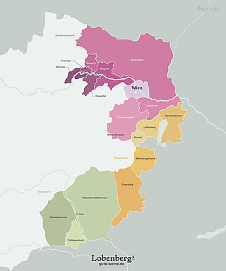 Kort med vinregioner i Østrig