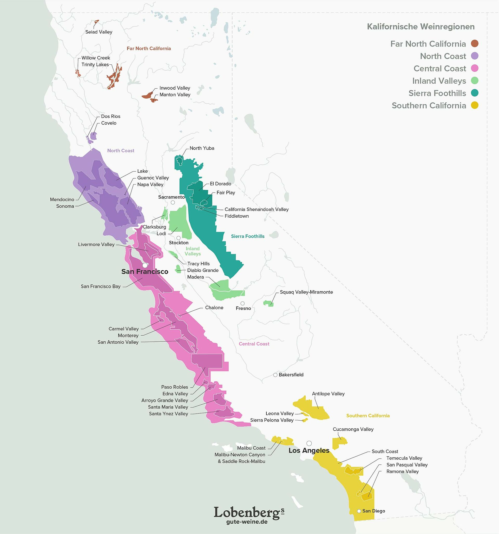 Kalifornische Weinregion, Karte