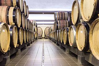 Weinfässer im Weinkeller Tardieu
