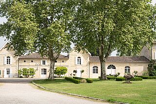 Jean Faure Weingut, Haus mit Bäumen im Vordergrund
