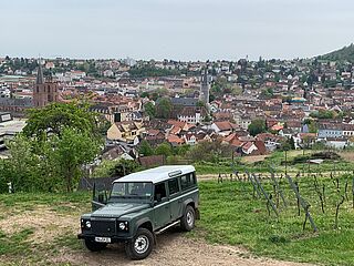 Ein alter Defender am Weinfeld