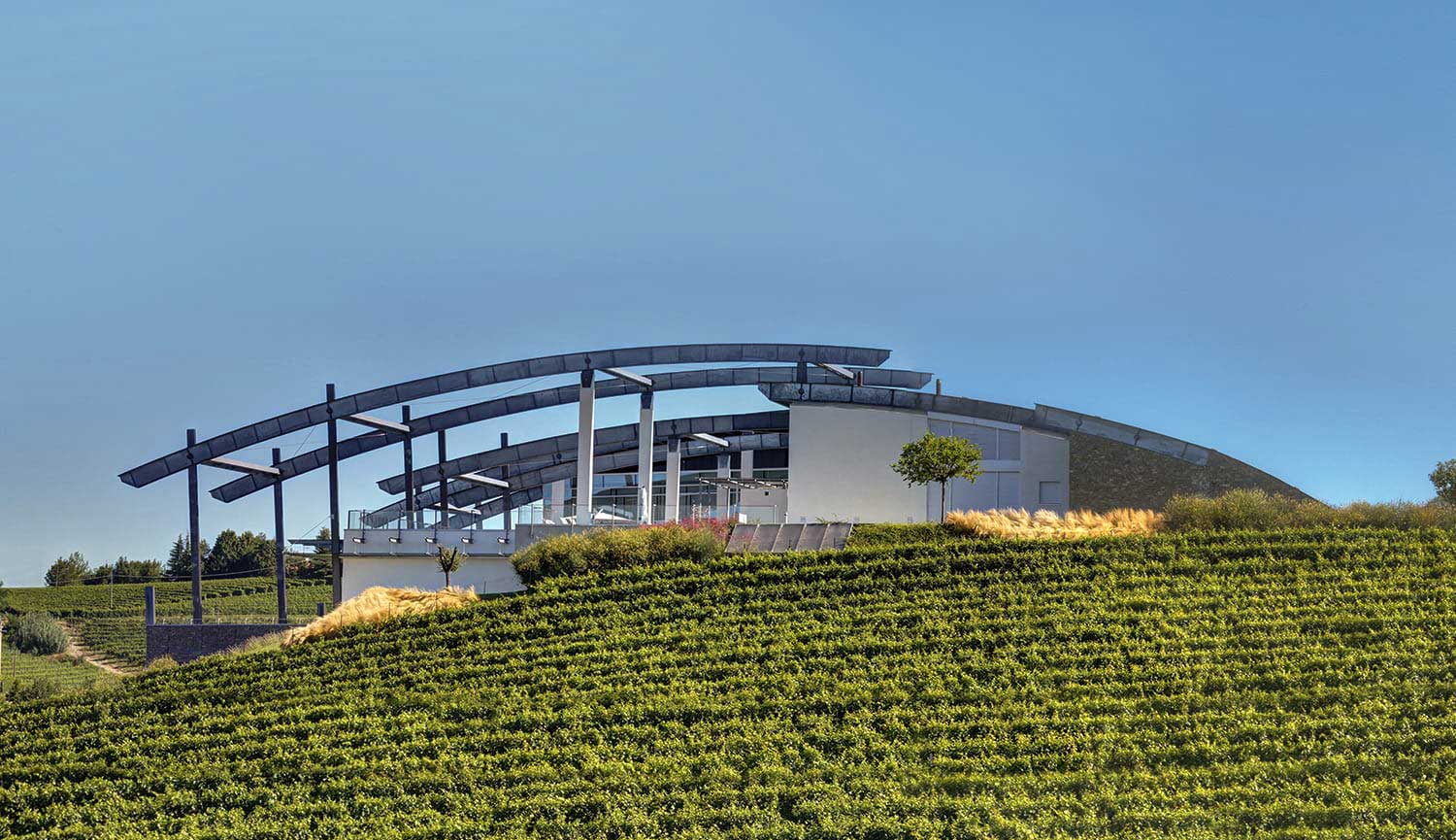 Weingut mit Weinbergen von Domenico Clerico von oben
