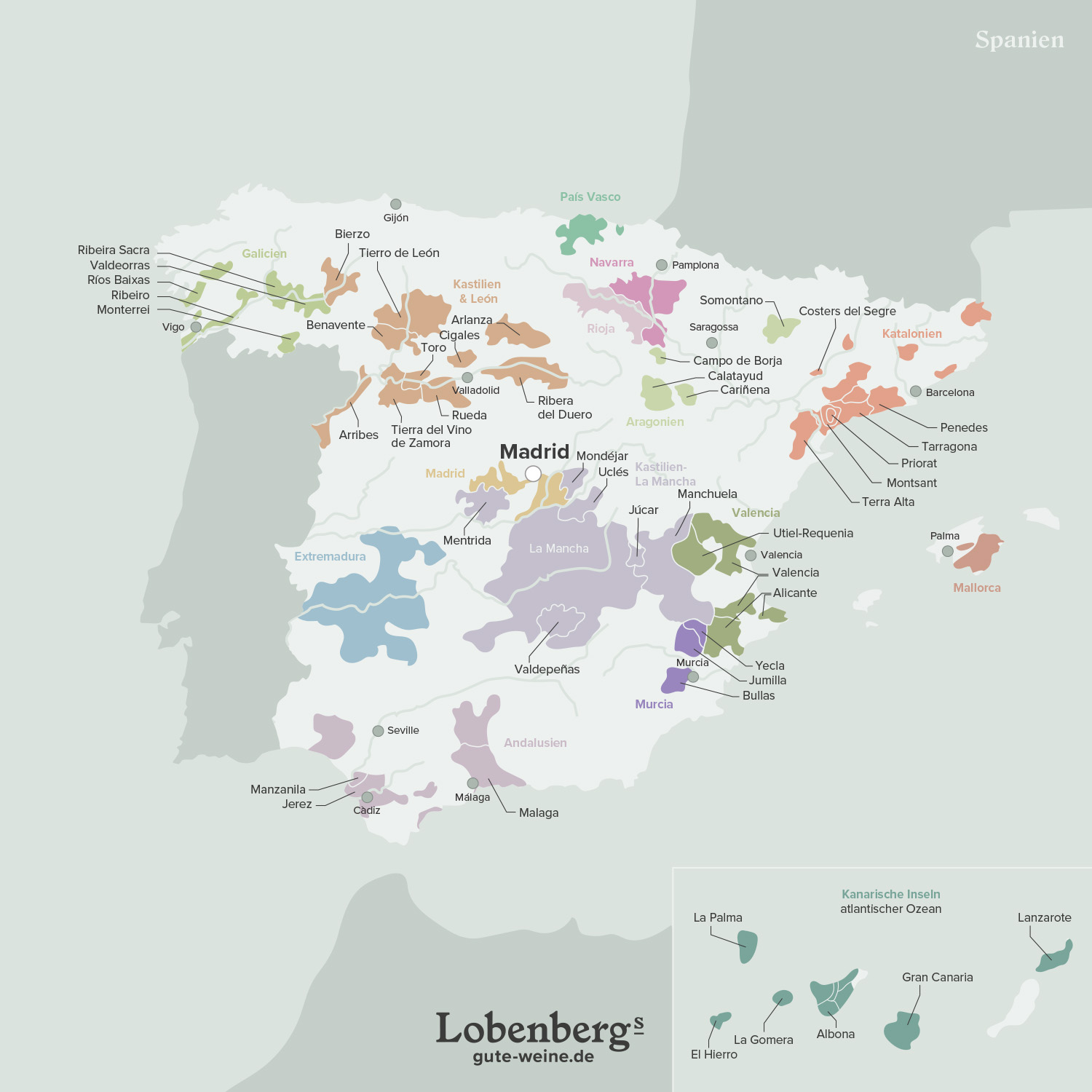 Spanien Karte mit Weinregionen